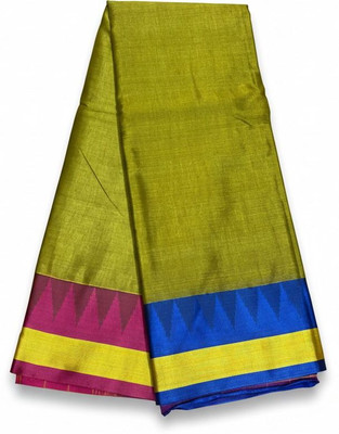 Arzoo kala textiles Self Design, Woven, Temple Border Banarasi Cotton Silk Saree(Multicolor)
