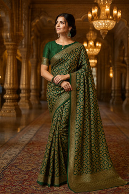 VKARAN Woven Banarasi Pure Silk Saree(Green)