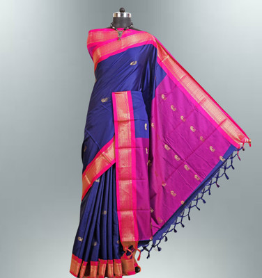 AS CREATION Self Design Kanjivaram Silk Blend Saree(Multicolor)
