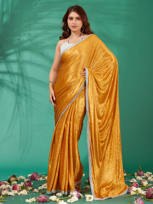 DIVYASHAKTI FASHION Embellished Bollywood Lycra Blend Saree(Mustard)
