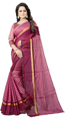 Suali Striped Daily Wear Cotton Silk Saree(Pack of 2, Magenta)