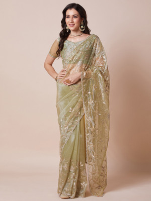 Sareemall Embellished, Embroidered Bollywood Net Saree(Light Green)
