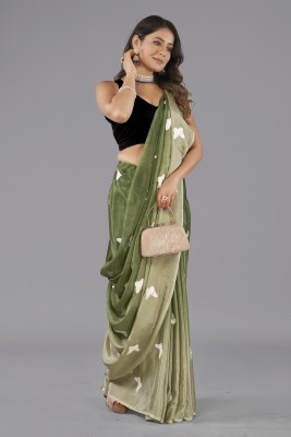 Julee Printed Bollywood Chiffon Saree(Dark Green)