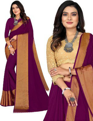 Ramdev Textiles Solid/Plain Banarasi Chiffon Saree(Purple)