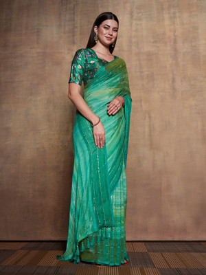 Divastri Embellished Bollywood Polyester Saree(Green)