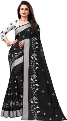 GLOWMOROUS Embroidered Bollywood Chanderi, Cotton Silk Saree(Black)