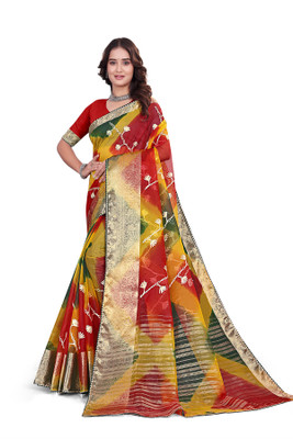 Aarunika MNT Solid/Plain Bollywood Organza Saree(Multicolor)