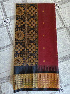 Afronza Temple Border, Striped, Embellished Sambalpuri Silk Blend, Art Silk Saree(Maroon)