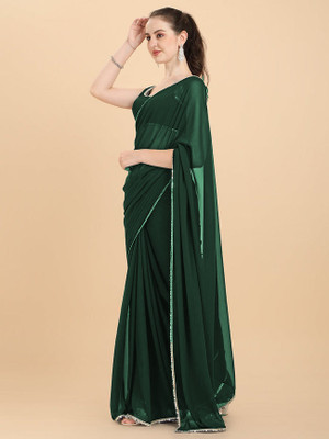 drashti trading Solid/Plain Bollywood Georgette Saree(Green)