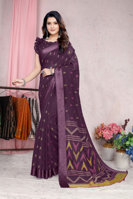 MIRCHI FASHION Striped, Blocked Printed Daily Wear Cotton Blend Saree(Magenta, Multicolor)