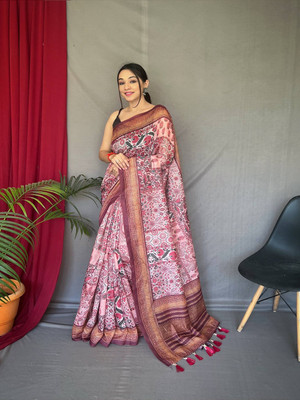SGF11 Self Design Handloom Cotton Linen Saree(Multicolor)