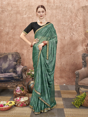 ANOUK Dyed Bollywood Chiffon Saree(Blue)