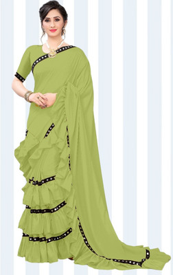 zoentik enterprise Solid/Plain Bollywood Lycra Blend Saree(Light Green)