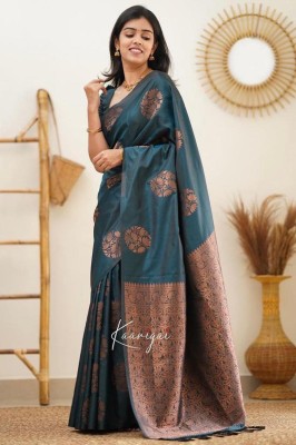 Sarvada Self Design, Embellished, Woven Kanjivaram Jacquard, Art Silk Saree(Light Blue)