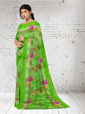 Classy Foriever Printed Daily Wear Cotton Blend Saree(Light Green)
