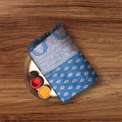 TRIKUTA Woven Saree with Attached Blouse Linen Saree(Blue)