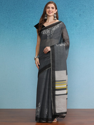 Divastri Digital Print Banarasi Cotton Silk Saree(Grey)