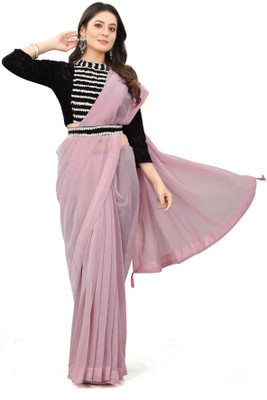 fentik.com Embroidered Bollywood Lycra Blend Saree(Pink)