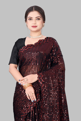 riddhisa fashion Embroidered Bollywood Net Saree(Red)