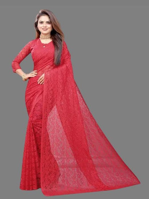 Fashion Field Self Design Bollywood Net Saree(Red)