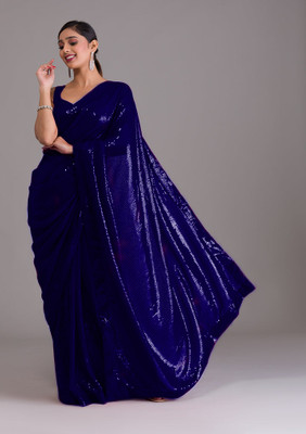Hemlata Embroidered, Embellished Bollywood Georgette Saree(Blue)