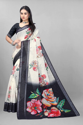 supalee tex Digital Print Bollywood Cotton Linen Saree(Multicolor)