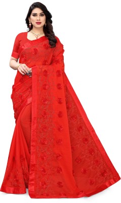 SERONA FABRICS Self Design, Printed, Embroidered Bollywood Chiffon Saree(Red)