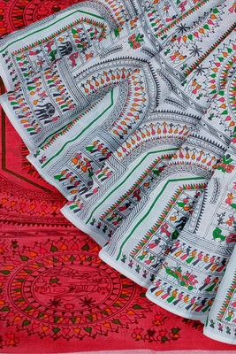 GANESH PLASTIC Printed Daily Wear Cotton Silk Saree(Red, White)