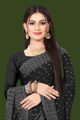 rudraCreation Solid/Plain, Self Design Mysore Georgette, Chanderi Saree(Black)