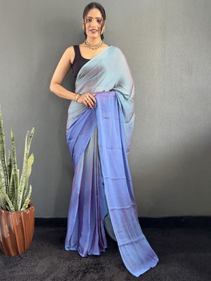 HERE N NOW Dyed Bollywood Nylon Saree(Blue)