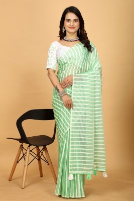 K 5 FASHION Striped, Dyed Bollywood Chiffon Saree(Light Green)