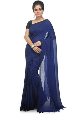 Joyguru Textile Self Design Handloom Pure Cotton Saree(Blue)