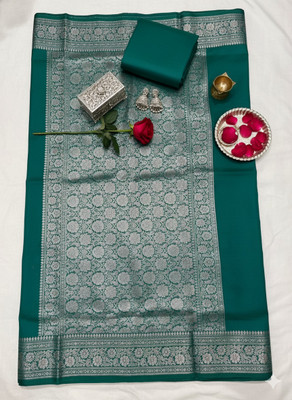Arzoo kala textiles Woven, Self Design Banarasi Cotton Silk Saree(Pack of 2, Green, Silver)