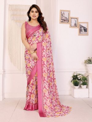 Tasrika Digital Print, Floral Print Daily Wear Georgette, Satin Saree(Pink)