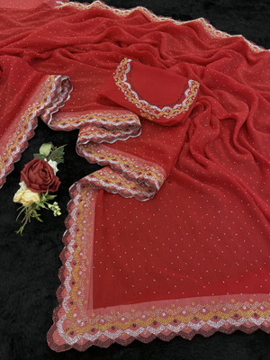 Jennyfab Embellished Bollywood Organza Saree(Black)