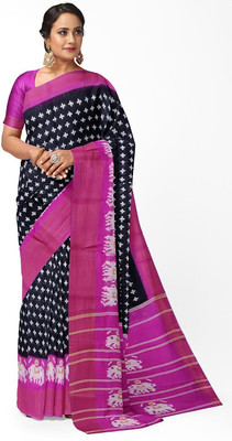 Saadhvi Printed Kalamkari Art Silk Saree(Black)