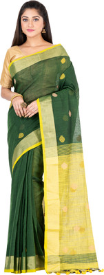 SAYAN CREATION Self Design Handloom Pure Cotton Saree(Green)