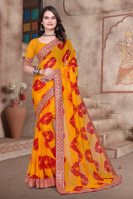 Shree Shyam Creation Printed Bollywood Georgette Saree(Yellow)