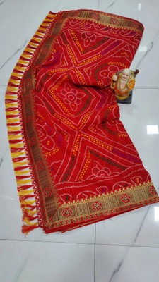 SHIV COLLECTION Printed Bandhani Georgette Saree(Red)