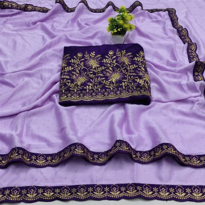 Skaidway Designer Studio Embroidered, Embellished, Self Design Bollywood Chiffon Saree(Purple)