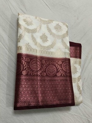 Muskan Fashion House Woven Banarasi Silk Blend Saree(Cream)