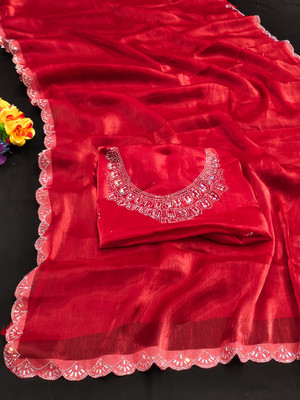 ZOYAL ENTERPRISE Embellished Bollywood Jimmy choo Saree(Red)