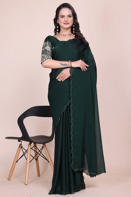 Shatayu Embroidered Maheshwari Chiffon Saree(Green)