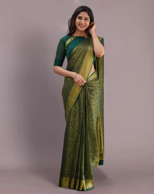 Anjaneya Sarees Self Design Banarasi Silk Blend Saree(Green)