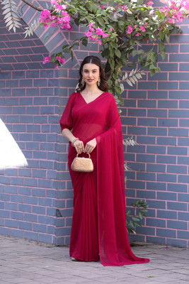 RK Creation Solid/Plain Bollywood Georgette Saree(Red)