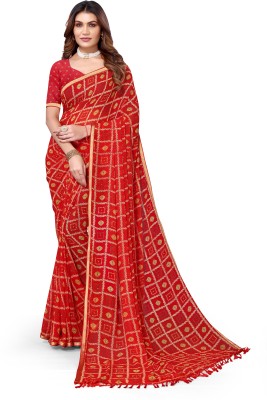 Madhur milan Floral Print, Geometric Print Daily Wear Georgette Saree(Red)