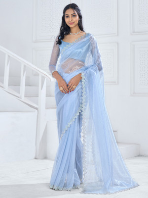 Sareemall Embellished Bollywood Organza Saree(Light Blue)