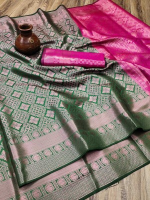 Gajal Woven Kanjivaram Pure Silk, Art Silk Saree(Green, Pink)