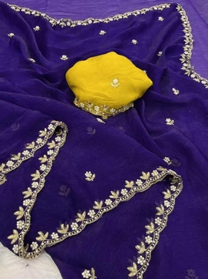 VAIDEHEE ENTERPRISE Embroidered Bollywood Chiffon Saree(Purple)