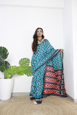 shiv textiles Printed Bollywood Pure Cotton Saree(Light Blue)